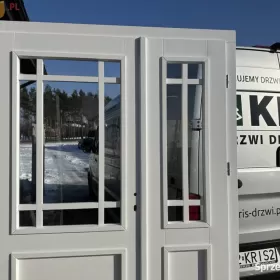 Drzwi drewniane dwuskrzydłowe OD RĘKI ANGIELSKIE BIAŁE CAŁA