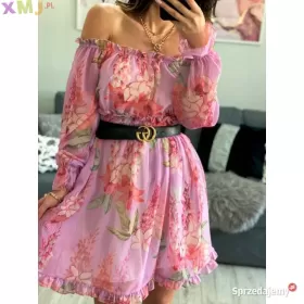 Sukienka hiszpanka szyfonowa w kwiaty - Butik smlfashion
