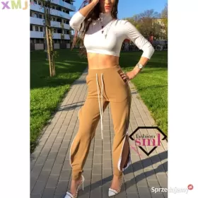 Adelaida karmelowe spodnie rozsuwane zamki smlfashion_pl