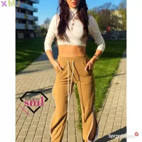 Adelaida karmelowe spodnie rozsuwane zamki smlfashion_pl