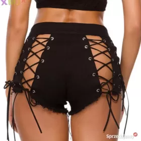 Szorty Czarne Spodenki Krótkie Sznurki Wiązane S M L XL