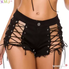 Szorty Czarne Spodenki Krótkie Sznurki Wiązane S M L XL